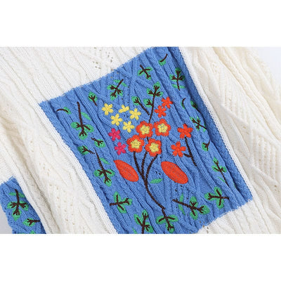 Gracess One Size / White Twist Round Neck Thick Sweater Women Early Autumn Heavy Embroidery Diamond Hollow Out Loose Knitted