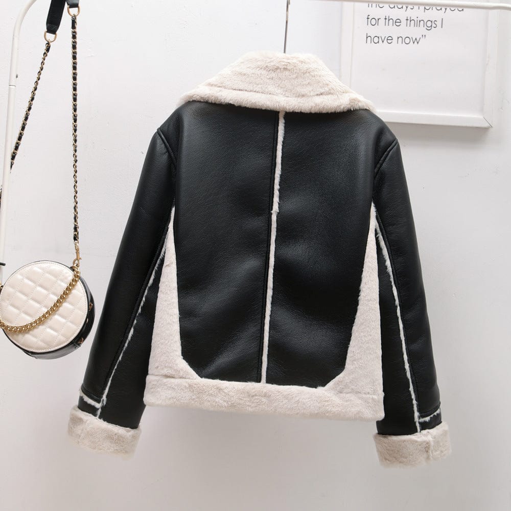 SUMIDA Vegan Leather Jacket with Faux Shearling Collar