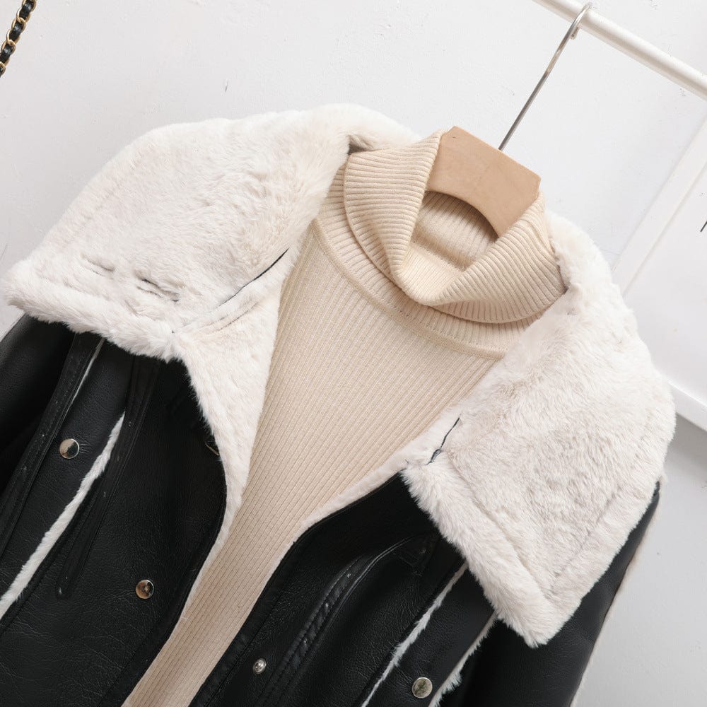 SUMIDA Vegan Leather Jacket with Faux Shearling Collar