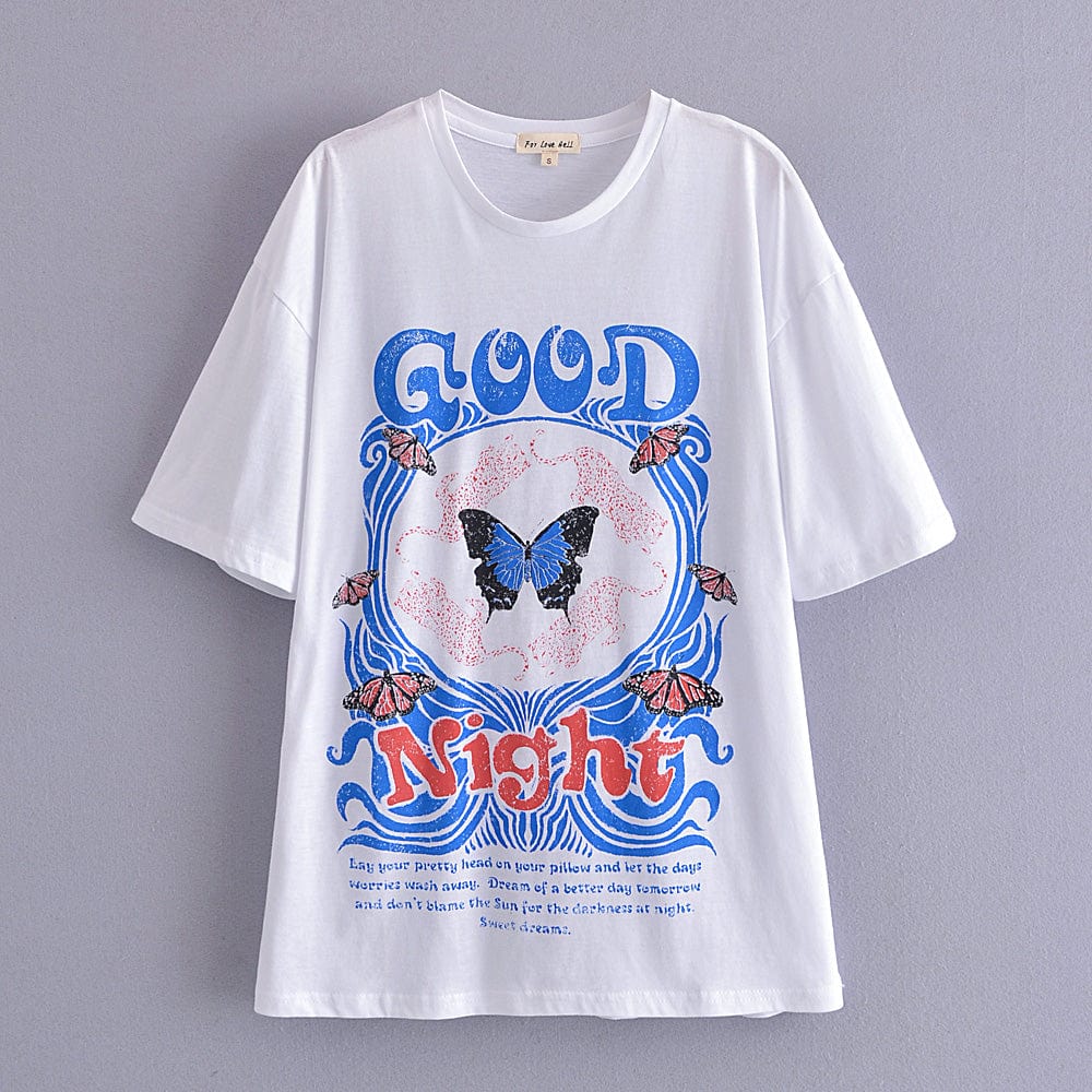 TinkleBell S / White Butterfly Graphic Vintage T-shirt