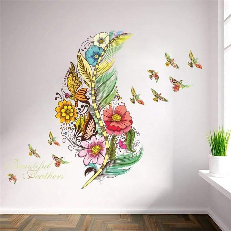 WickedAF 78x63cm 3D Feather with Flying Birds Wall Sticker