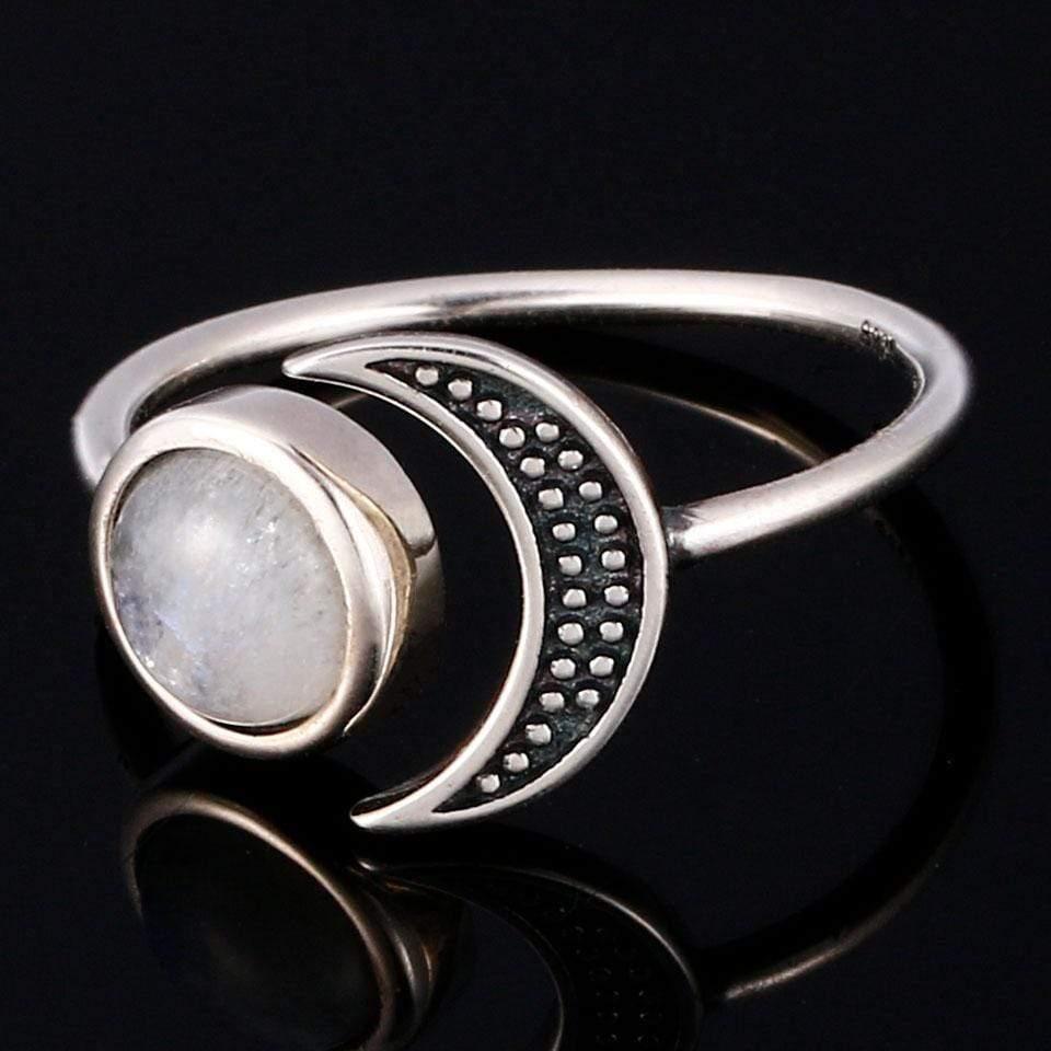 WickedAF 925 Sterling Silver Moonstone Moon Ring