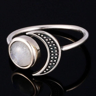 WickedAF 925 Sterling Silver Moonstone Moon Ring