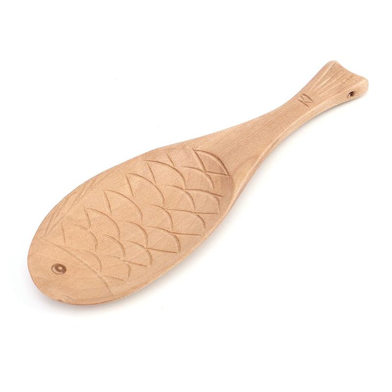 WickedAF Beige / 22x6.7cm/8.6"x2.6" Wooden Fish Rice Spoon