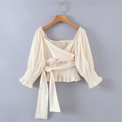 WickedAF Beige / L Mya Cropped Blouse