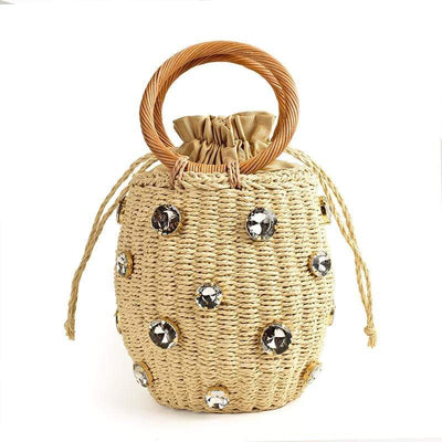 WickedAF Beige Rhinestones Embellished Handmade Bucket Bag