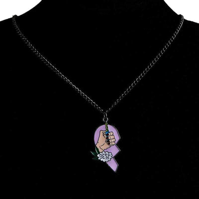 WickedAF Best Buds Heart Puzzle Pendant Necklace