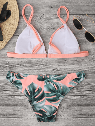 Palm Leaf Bikini Set in Pink - wickedafstore