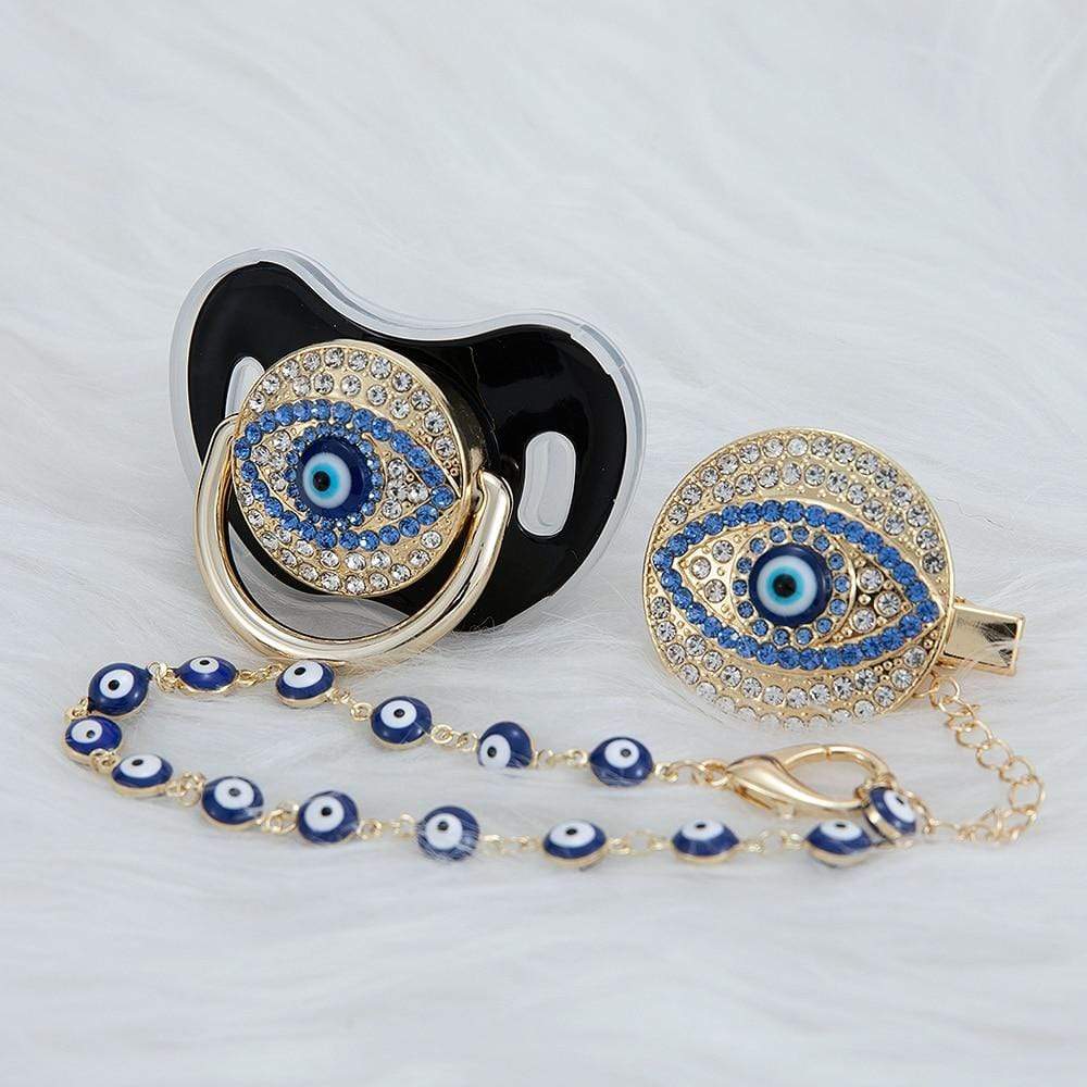 WickedAF Black 0-6M Evil Eye Pacifier and Clip Set