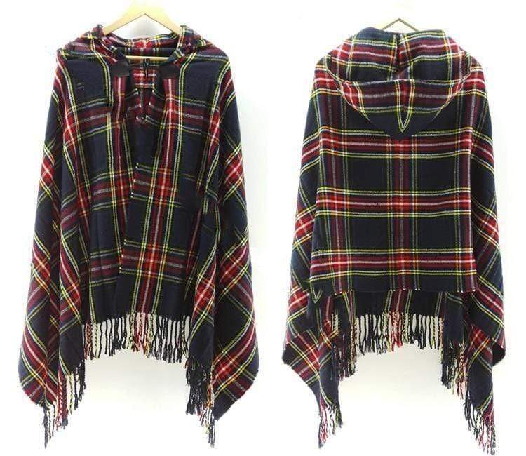 WickedAF Black and Red Ethnic Pattern Poncho Coat