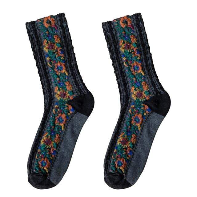 WickedAF Black Aviella Floral Warm Socks