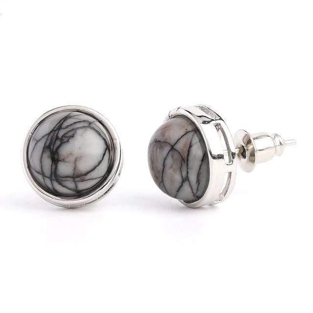 WickedAF Black Line Stone Natural Stone Round Earrings