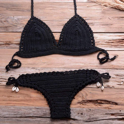 WickedAF Black / M Annabella Handmade Knitted Bikini Set