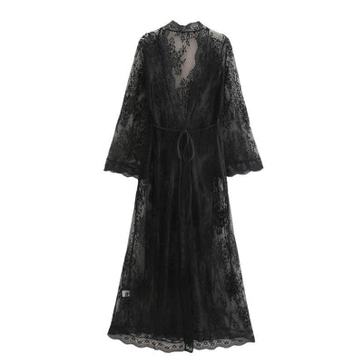 WickedAF Black / One Size Boho Lace Floor Length Kimono