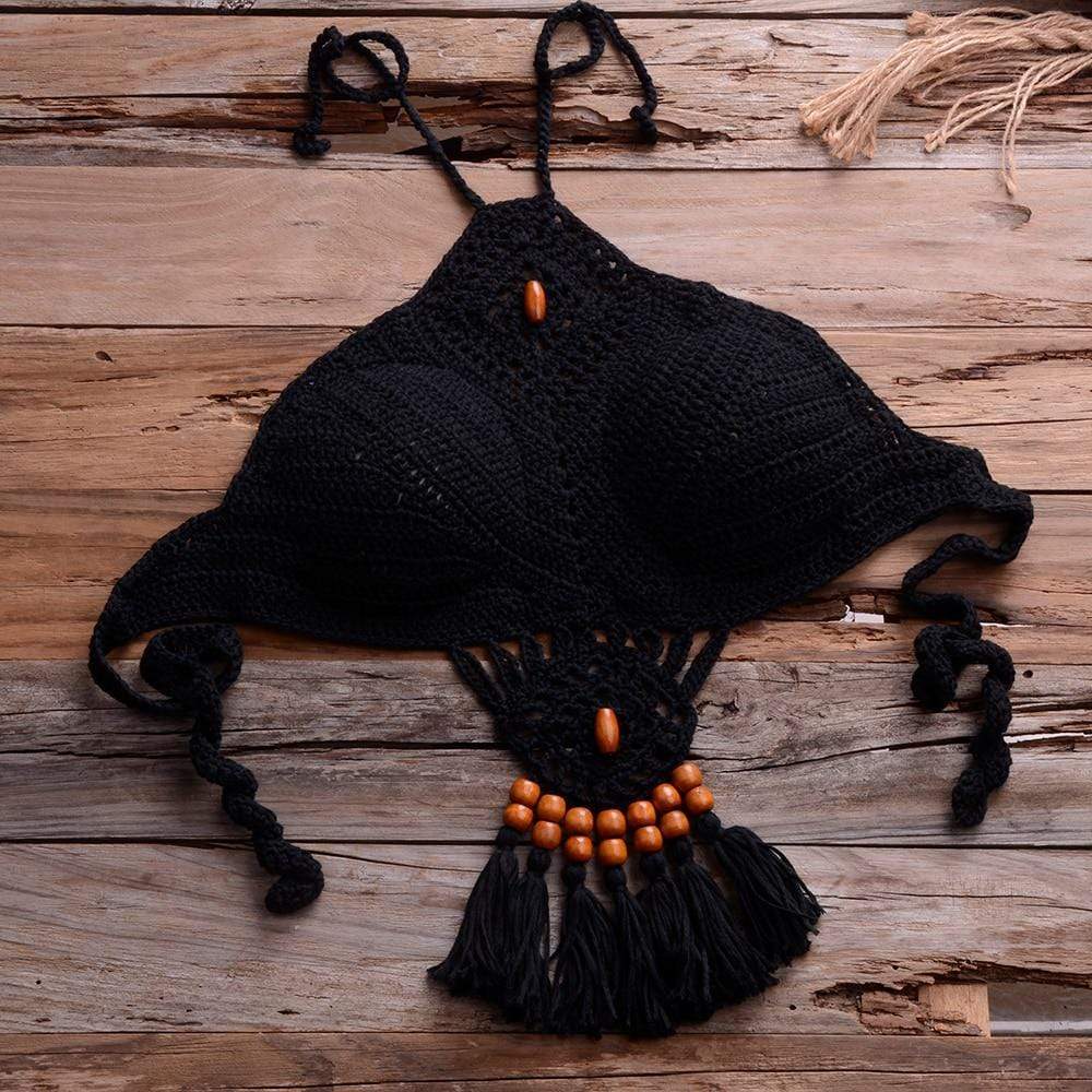 WickedAF Black Top / S Galilea Knitted Bikini Set with Tassels