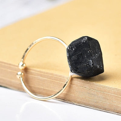 WickedAF Black Tourmaline Natural Healing Stone Ring