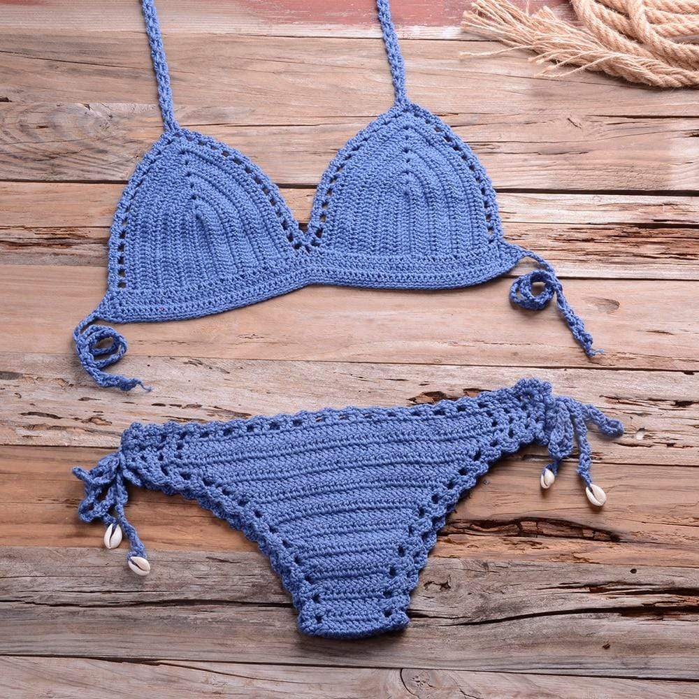 WickedAF Blue / L Annabella Handmade Knitted Bikini Set