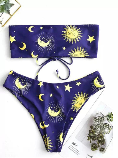 WickedAF Blue / M Sun and Moon Print Bikini Set