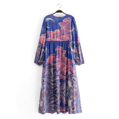 WickedAF Blue Moon Design Maxi Dress