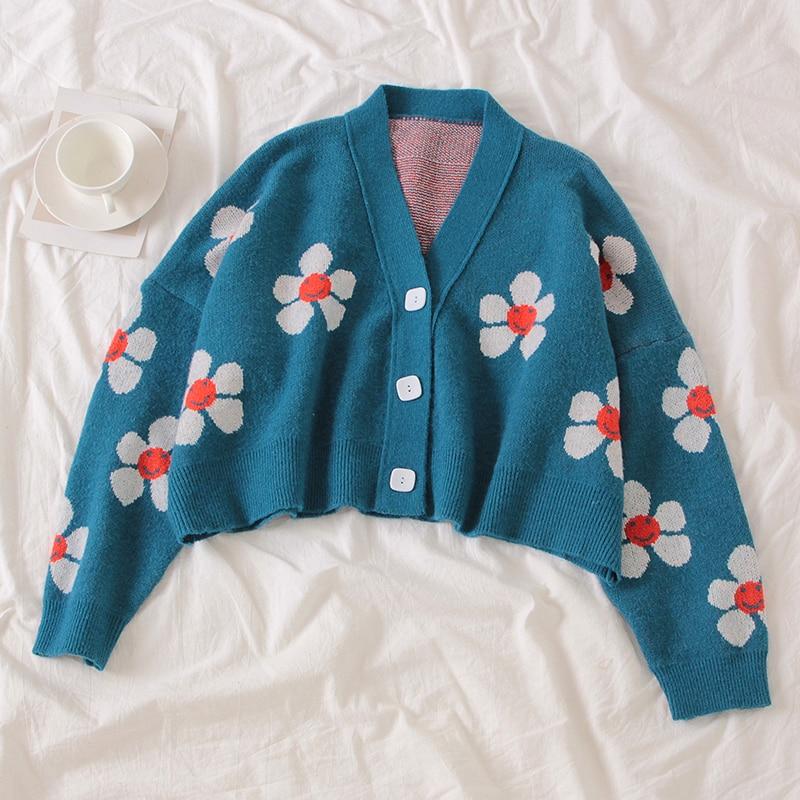 WickedAF Blue / One Size Floral Cropped Cardigan
