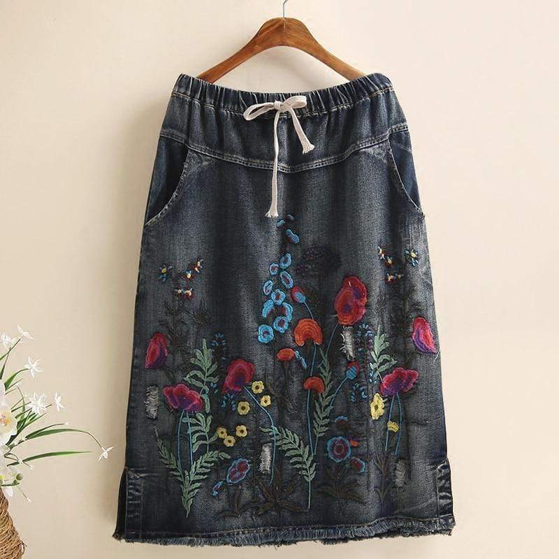 Gigi Embroidered Detail Denim Skirt