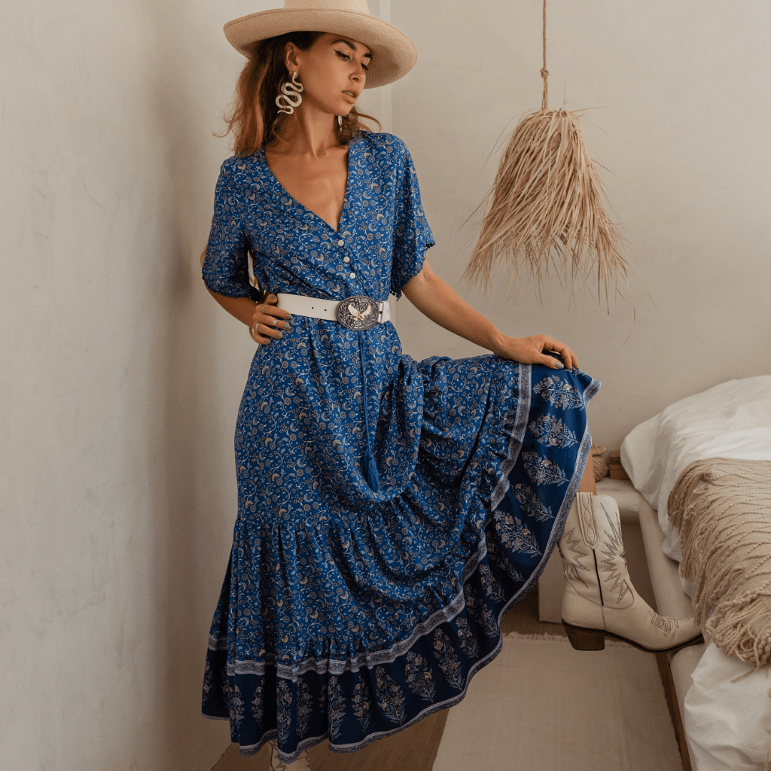 WickedAF Blue / S No Letting Go Floral Maxi Dress