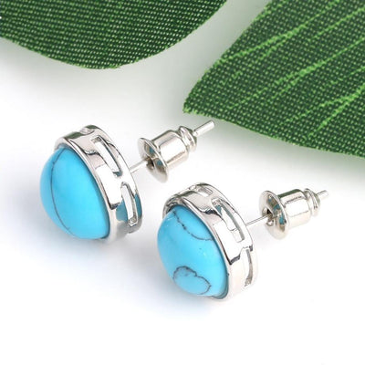 WickedAF Blue Turquoise Natural Stone Round Earrings