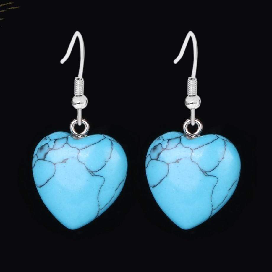 WickedAF Blue Turquoise Natural Stones Heart Drop Earrings