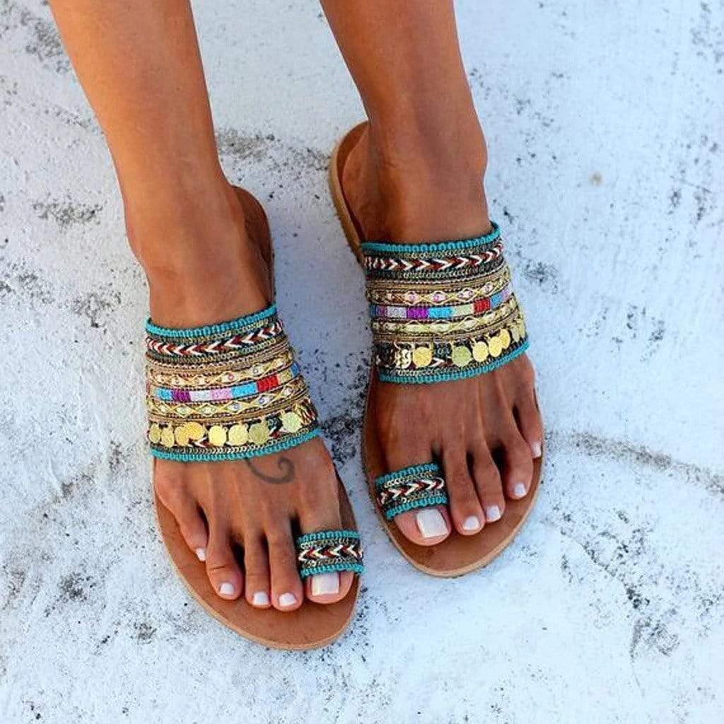 Boho Embellished Flat Sandals – wickedafstore