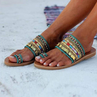 WickedAF Boho Embellished Flat Sandals