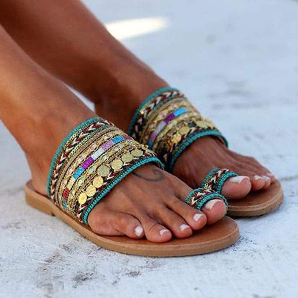 WickedAF Boho Embellished Flat Sandals