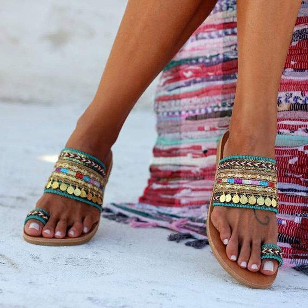 Boho Embellished Flat Sandals – wickedafstore