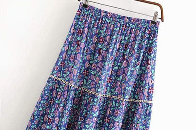 Boho Floral Print Midi Skirt