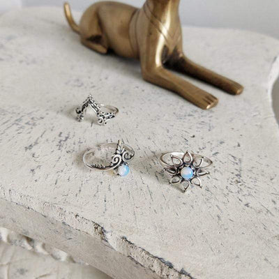 Boho Rings with Opal in Sterling Silver