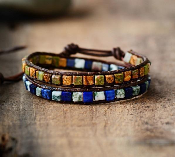 Natural Jasper Stone Leather Bracelet - 6 Colors - wickedafstore