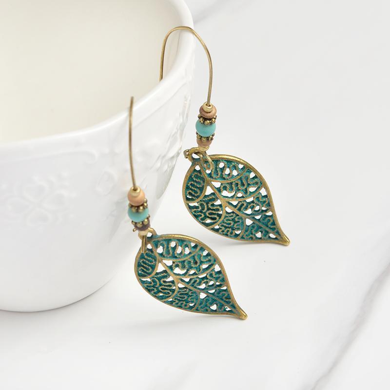 Bronze Hollow Leaf Drop Earrings