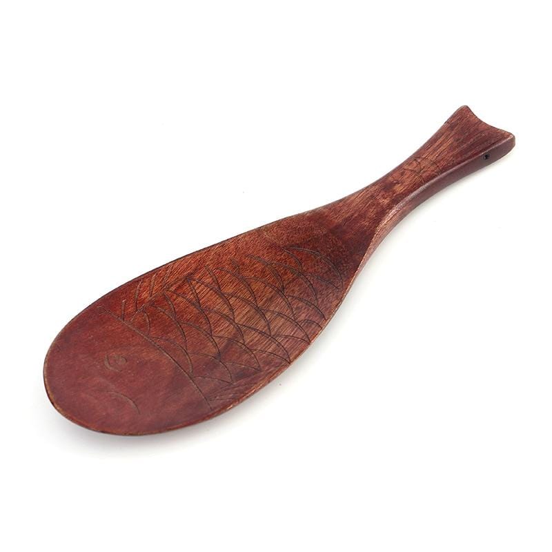 WickedAF Brown / 22x6.7cm/8.6"x2.6" Wooden Fish Rice Spoon