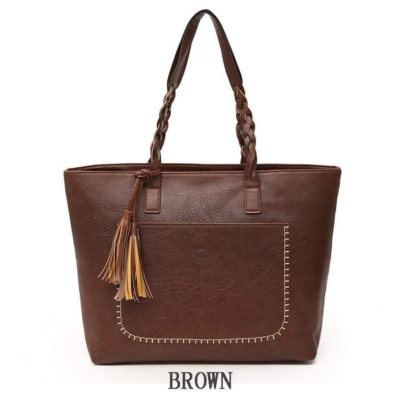 WickedAF Brown / 32.5x12x30cm/12.8"x4.8"x11.8" Adelaida Oversized Leather Bag