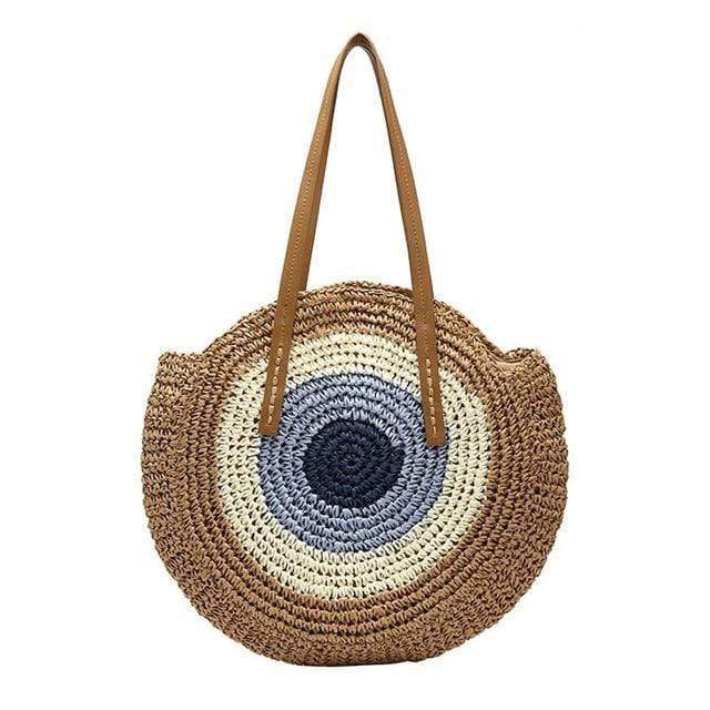 Bohemian Straw Bag with Faux Leather Straps - wickedafstore