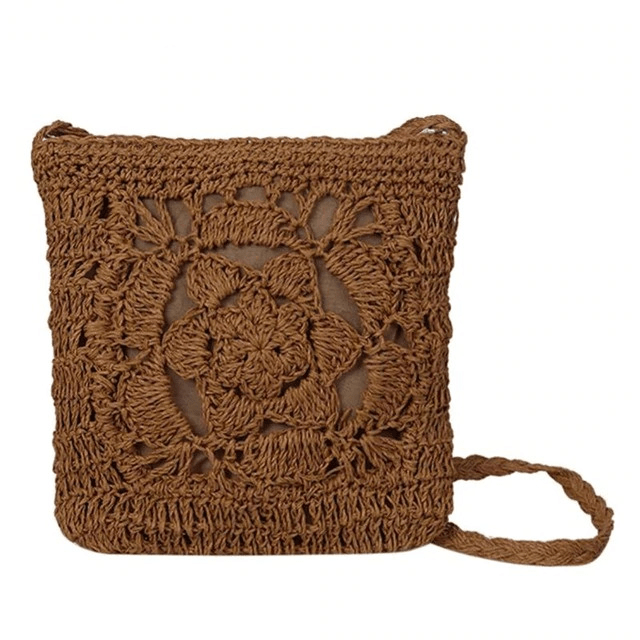 WickedAF Brown Mia Woven Crochet Cross Body Bag
