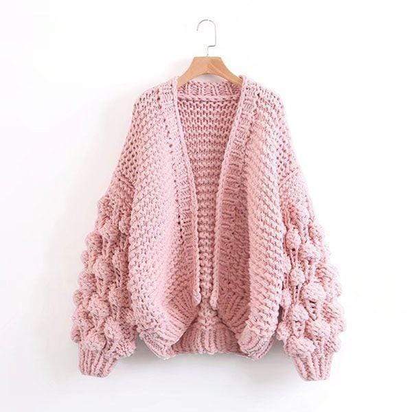 Caitlin Puff Sleeves Hand Knit Cardigan