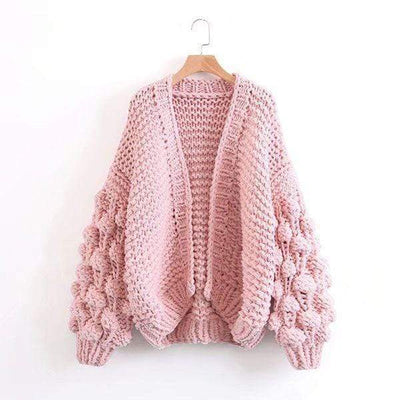 Caitlin Puff Sleeves Hand Knit Cardigan
