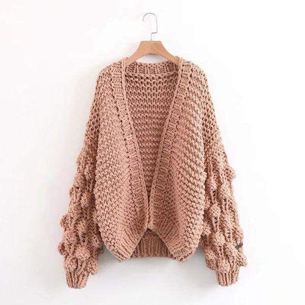Caitlin Puff Sleeves Hand Knit Cardigan - wickedafstore