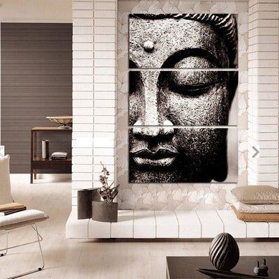 WickedAF canvas painting Black and White Buddha Wall Art 3 Pcs Canvas Print
