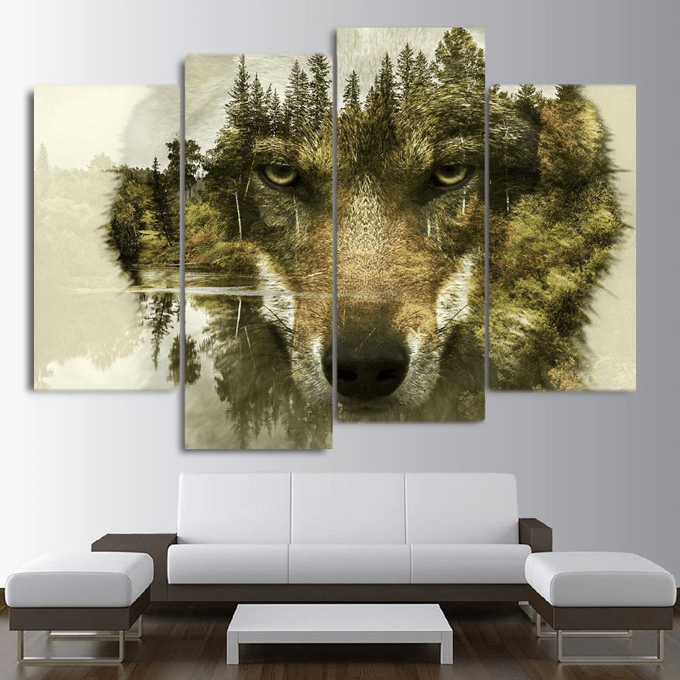 Spirit Guide of the Forest Wolf HD 4 Panel Painting