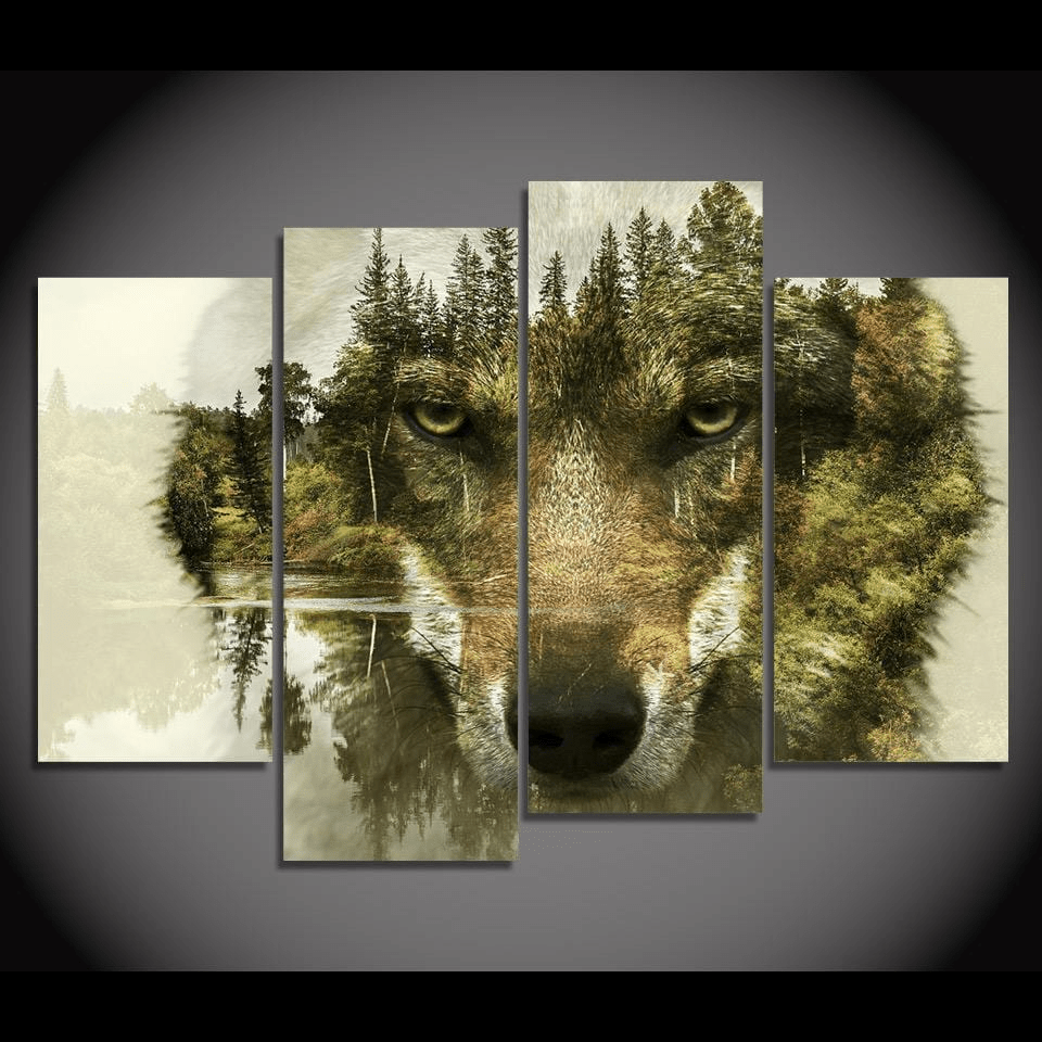 Spirit Guide of the Forest Wolf HD 4 Panel Painting - wickedafstore