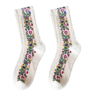 WickedAF Cream White Aviella Floral Warm Socks