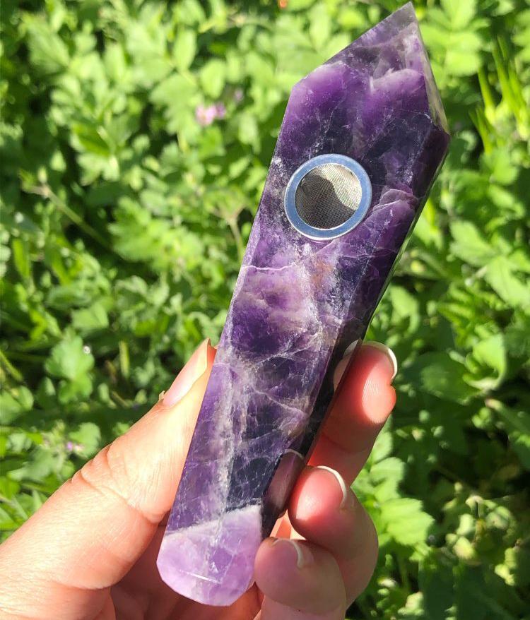 Purple Amethyst Quartz Chakra Healing Natural Gemstone Crystal Smoking Pipe Herb Tobacco Stoner Birthday Anniversary Gift newest Peace Meditation