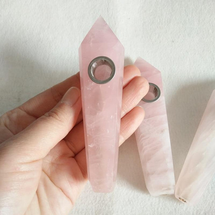 RED Rose Quartz Crystal Pipe 2 Extra Filters Smoking Supplies Quartz Natural Raw Stone Tobacco Gemstone popular Handcrafted Pipe Gifts For Her Him