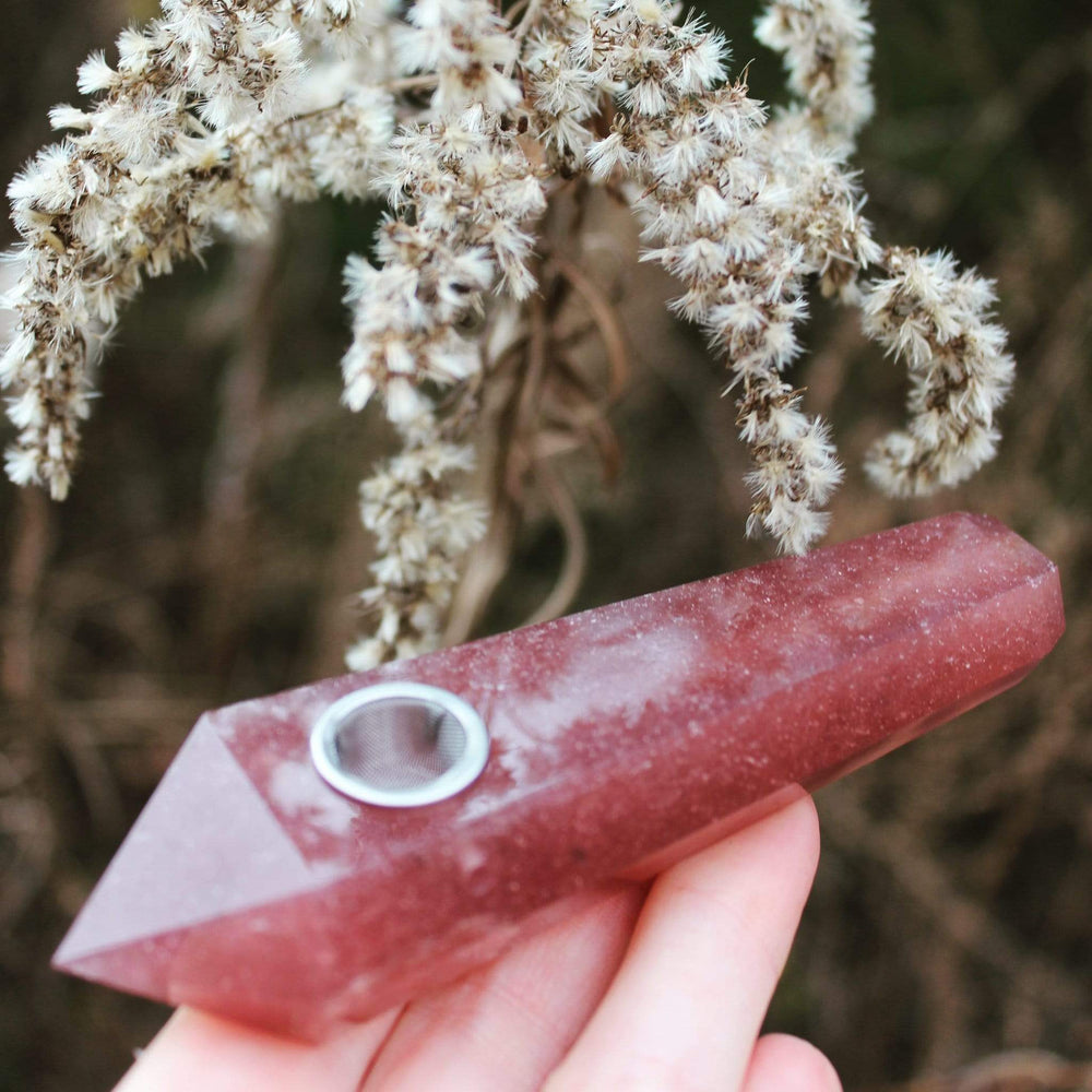 RED Rose Quartz Crystal Pipe 2 Extra Filters Smoking Supplies Quartz Natural Raw Stone Tobacco Gemstone Handcrafted Pipe Gifts For Her Him 2024